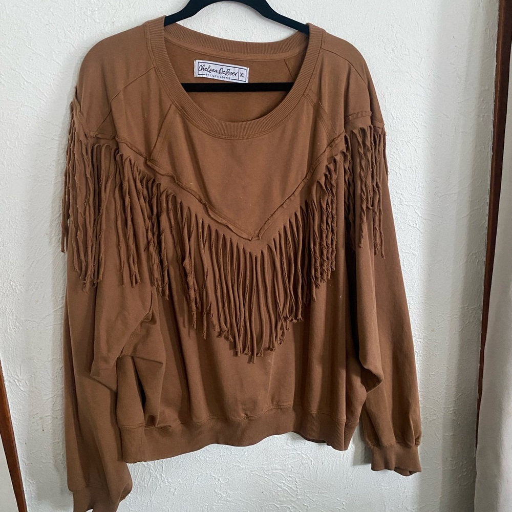 Brown Fringe Sweater